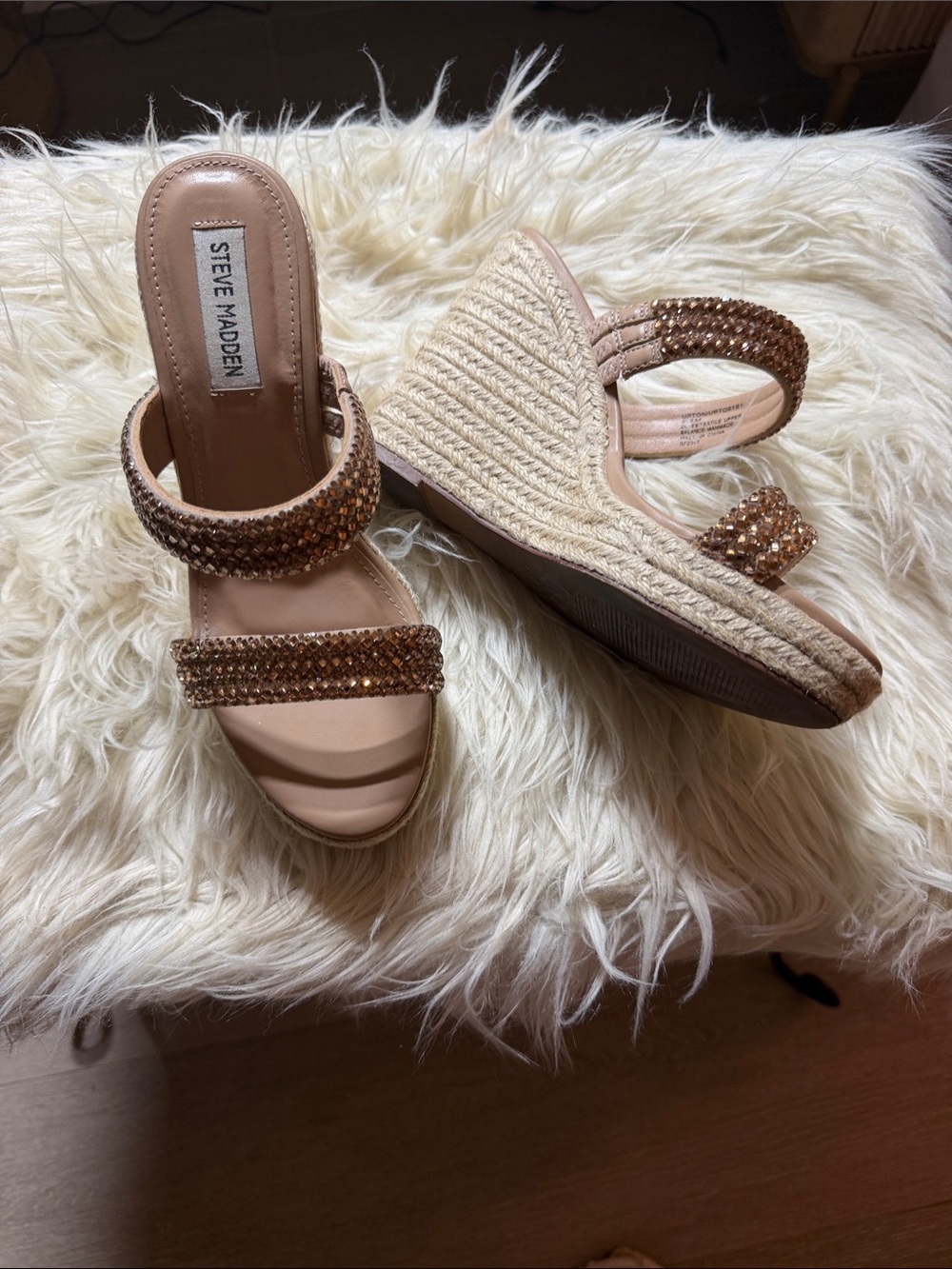 Steve Madden Blush Crystal-Strap Espadrille Wedge Sandals